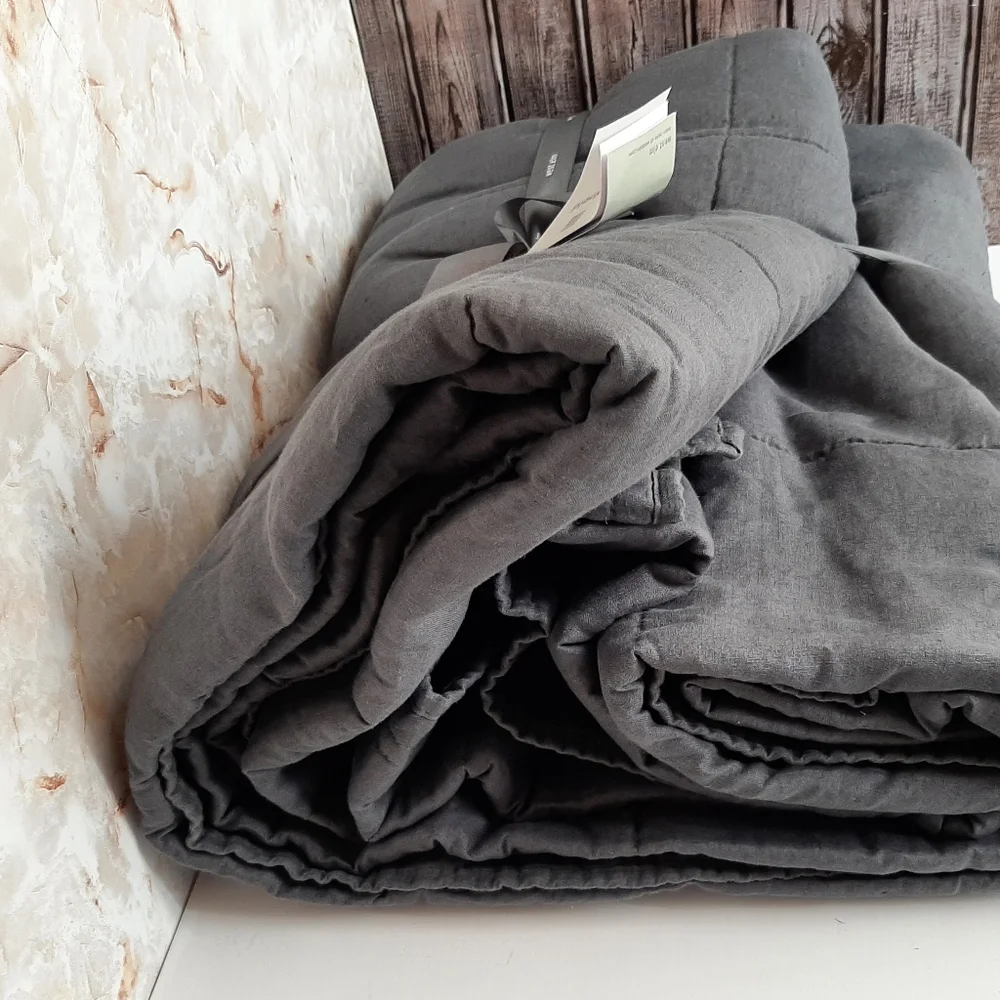 West Elm European Flax Linen Box Stitch Quilt Iron Blue